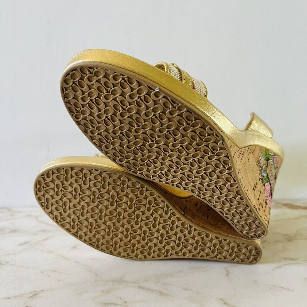 COACH Ellette Gold Beige Cork Wedge Heel Sandals - US 8.5 - Picture 11 of 11